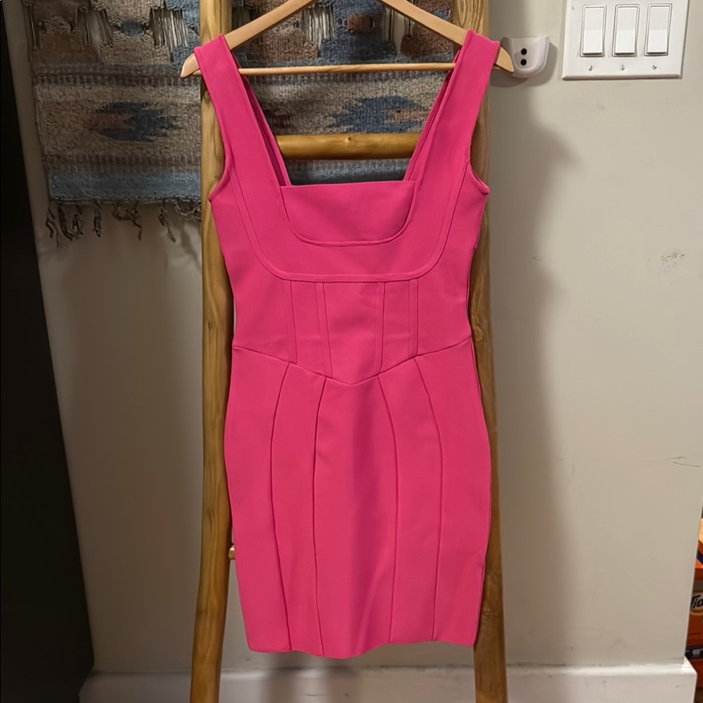 AKIRA Pink Pleated Bodycon Mini Dress